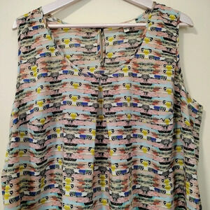 Daniel Rainn Size 2X Semi Sheer Tank Top Multiple Colored Striped Key Hole back